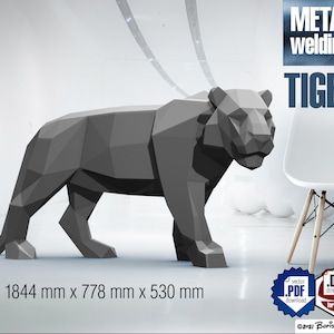 Tiger DIY Metallschweißen Low Poly 3D Modell, digitales Muster. .pdf (Schema), .dxf (zum Beistellen an CNC)