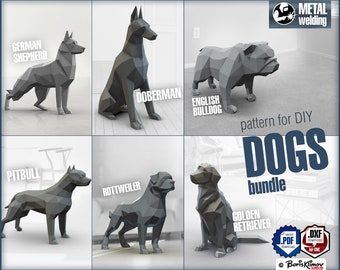 Dogs bundle, weld it yourself with Digital plan for metal. Set of digital files include: .pdf – scheme, .dxf – CNC cutting.