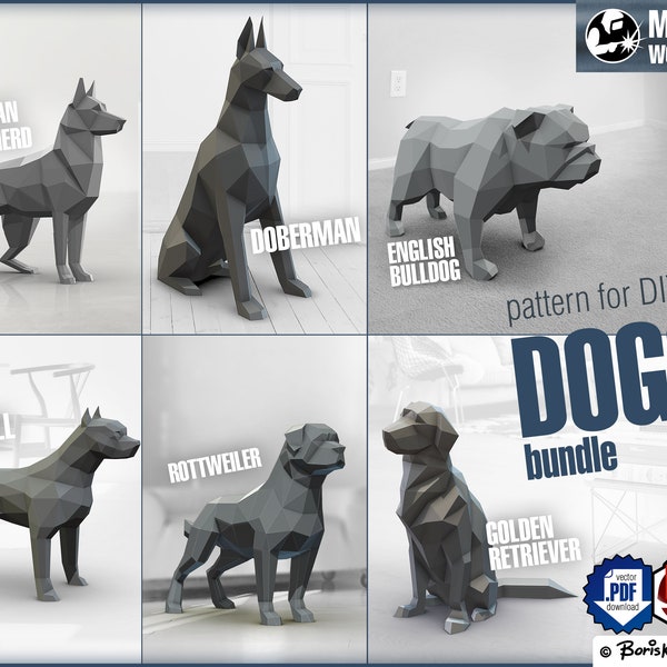 Dogs bundle, weld it yourself with Digital plan for metal. Set of digital files include: .pdf – scheme, .dxf – CNC cutting.