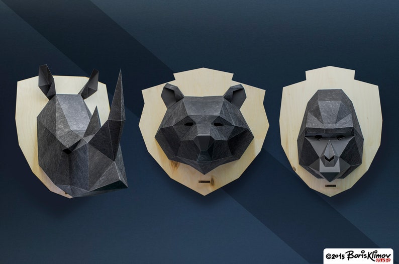 Paper mask. digital pattern for papercraft Gorilla 3d trophy head Model for assembling PDF for A4 DIY layout