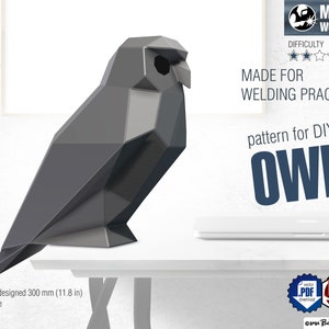 Owl sitting Weld it yourself with Digital plan for metal. Set of digital files include: .pdf scheme, .dxf CNC cutting. image 1