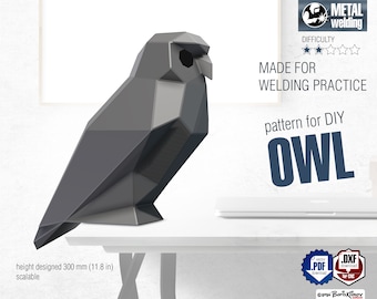 Owl sitting! Weld it yourself with Digital plan for metal. Set of digital files include: .pdf – scheme, .dxf – CNC cutting.