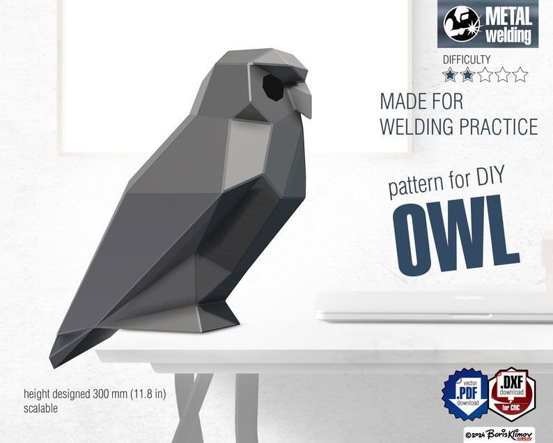 Owl sitting Weld it yourself with Digital plan for metal. Set of digital files include: .pdf scheme, .dxf CNC cutting. image 1