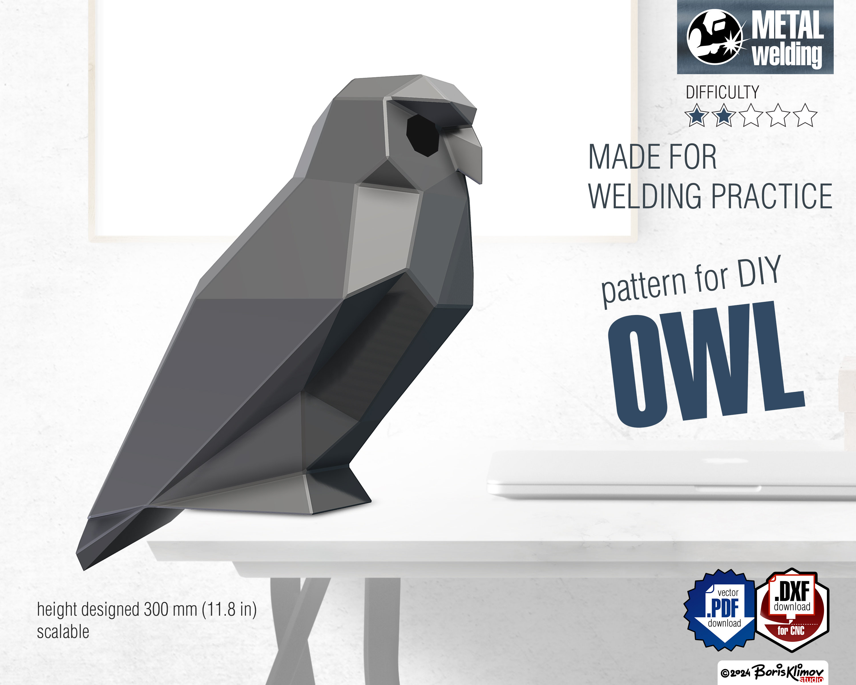 Owl sitting! Weld it yourself with Digital plan for metal. Set of digital files include: .pdf &ndash