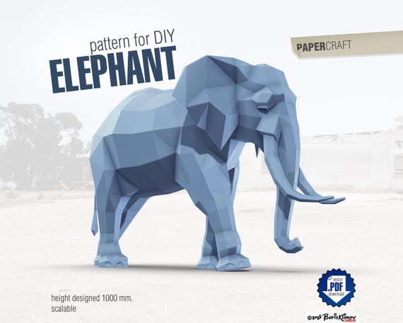 Elephant out of PAPER! Digital plan for making a real 3d paper model. Includes .pdf – scheme for printing