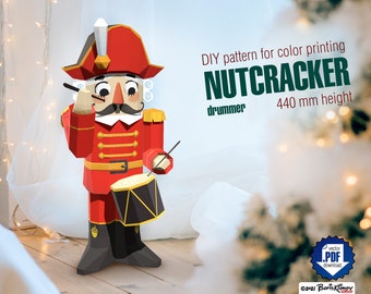 Nutcracker drummer - Christmas DIY 3d decor papercraft, digital pattern in .pdf