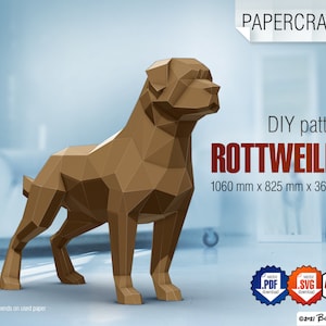 Rottweiler DIY Papiermodell 3D Modell - digitales Muster. pdf (Montageplan), svg, dxf. (CNC Schnitt)