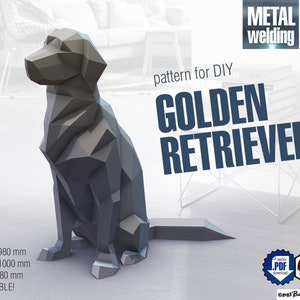 Golden Retriever! Digitaler Plan zum DIY Metallschweißen eines Low Poly 3D Modells. Digitale Dateien .pdf - Schema, .dxf - CNC-Schneiden