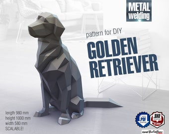 Golden Retriever! Digital plan for DIY metal welding a low poly 3d model. Digital files .pdf - scheme, .dxf - CNC cutting