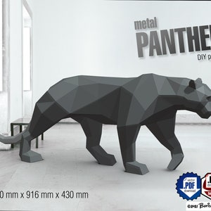 Panther DIY metal welding low poly 3d model, digital pattern. .PDF, .dxf Jaguar, Cougar, Leopard, black cat.