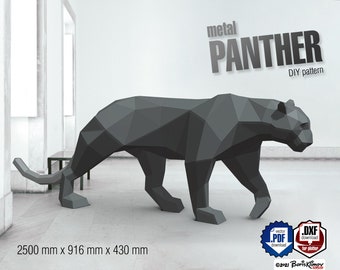 Panther DIY metal welding low poly 3d model, digital pattern. .PDF, .dxf Jaguar, Cougar, Leopard, black cat.