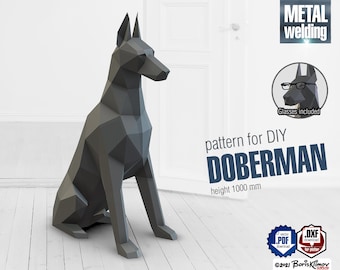 Doberman DIY metaallassen laag poly 3D-model - digitaal patroon. .pdf, .svg, .dxf