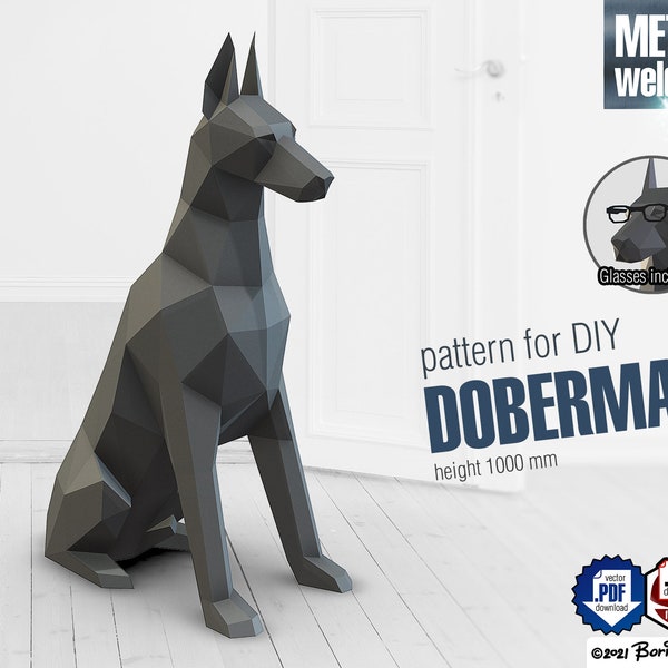 Modèle 3D Doberman DIY low poly pour soudage de métaux - modèle numérique. .pdf, .svg, .dxf