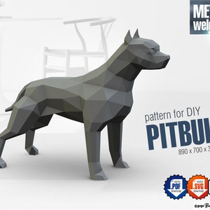 Pitbull DIY metal welding low poly 3d model - digital pattern. PDF, dxf