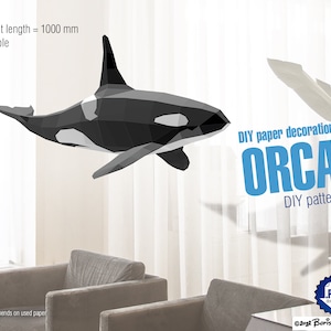 Orca DIY papercraft low poly 3d model - digital pattern. pdf (scalable assembly scheme)