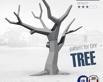 Puede incluir: Un patrón digital para una escultura de árbol de metal DIY. El árbol está hecho de formas geométricas y tiene 2690 mm de altura. El patrón está disponible para descargar en formatos PDF y DXF.