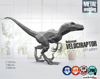 Velociraptor, DIY metal welding low poly 3d model, digital pattern .pdf .svg .dxf .pdo