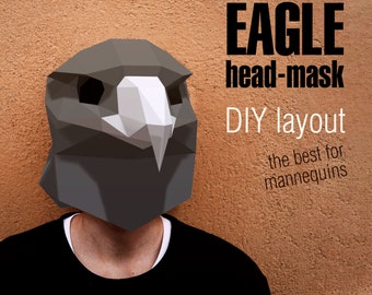 Eagle 3d head mask, DIY layout, digital pattern for papercraft. Model for assembling. PDF for A4. Paper mask.