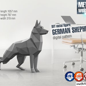 Schäferhund - DIY 3D-Skulptur digitales Muster für Metallschweißen. pdf (Bauplan), dxf (CNC-Schnitt)