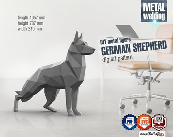 German shepherd - DIY 3d sculpture digital pattern for metal welding. pdf (assembly scheme), dxf (CNC cut)