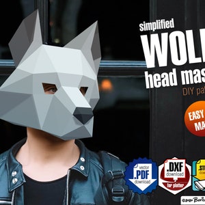 May include: A simplified wolf head mask DIY pattern. The pattern is easy to make and includes instructions for creating a vector PDF, DXF file for a plotter, and a studio file.