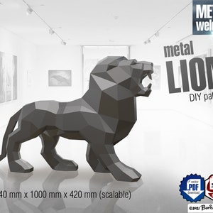 Lion DIY metal welding low poly 3d model, digital pattern. .PDF, .dxf (CNC cut)