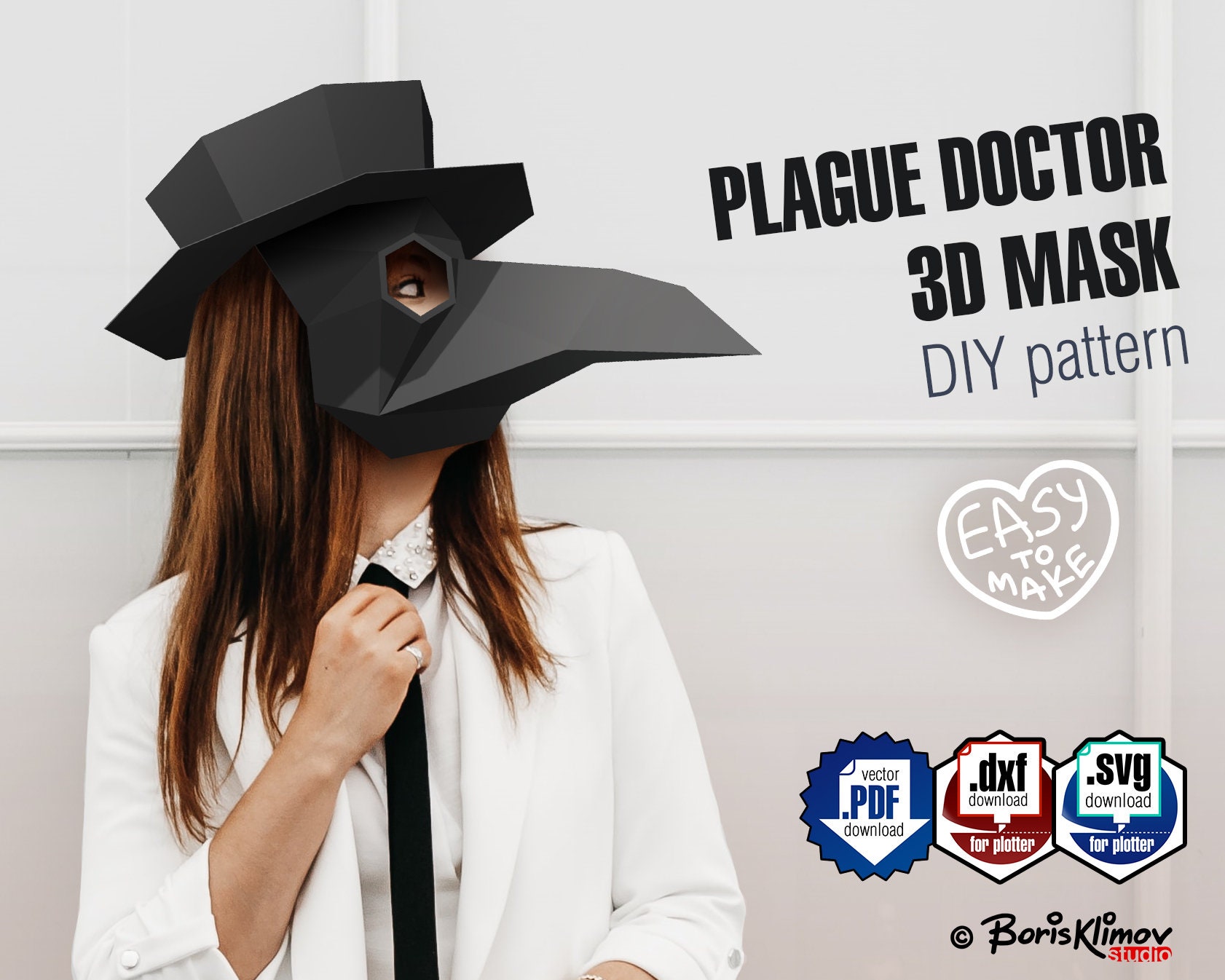 Plague Doctor Mask With Hat DIY 3d Paper Craft Digital