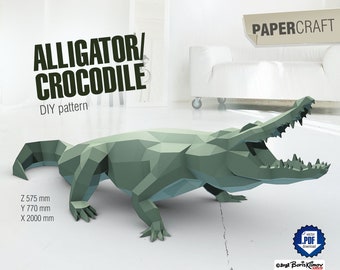 Crocodile, Alligator, DIY PAPERCRAFT low poly 3d model, using this digital pattern .pdf out of A4 paper