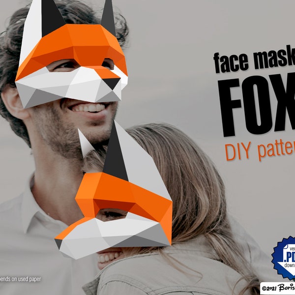 Fox Wolf DIY 3d paper face mask pattern, digital layout