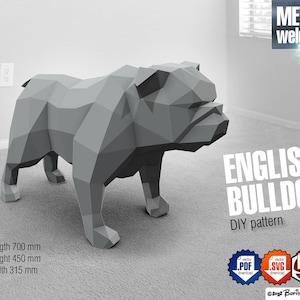 Englische Bulldogge, DIY Metallschweißen Low Poly 3D Modell, digitales Muster .pdf, .svg, .dxf
