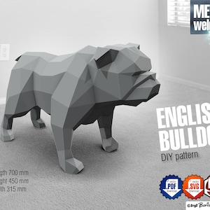 English bulldog, DIY metal welding low poly 3d model, digital pattern .pdf, .svg, .dxf