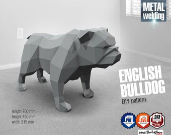English bulldog, DIY metal welding low poly 3d model, digital pattern .pdf, .svg, .dxf