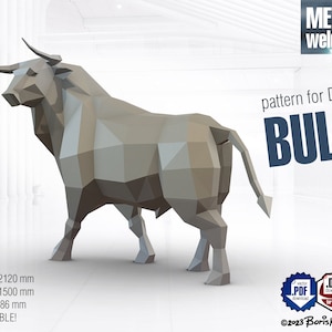 Stier! Digitaler Plan zum DIY Metallschweißen eines Low Poly 3D Modells. Digitale Dateien .pdf - Schema, .dxf - CNC-Schneiden