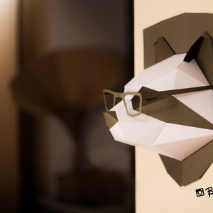 Raccoon with glasses (opt.) 3d trophy head model, DIY layout, digital pattern for papercraft. Model for assembling. PDF for A4.Paper mask.