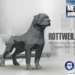 Rottweiler DIY Metallschweißen Low Poly 3D Modell - digitales Muster. pdf (Montageplan), dxf. (CNC Schnitt)