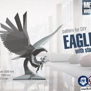 Eagle DIY metal welding low poly 3d model digital pattern. pdf assembly scheme, dxf. CNC cut imagem 1