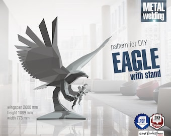 Modèle 3D bricolage aigle à souder en métal low poly - modèle numérique. pdf (schéma de montage), dxf. (découpe CNC)