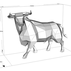 Bull Digital plan for DIY metal welding a low poly 3d model. Digital files .pdf scheme, .dxf CNC cutting, .pdo read only 3d view zdjęcie 2