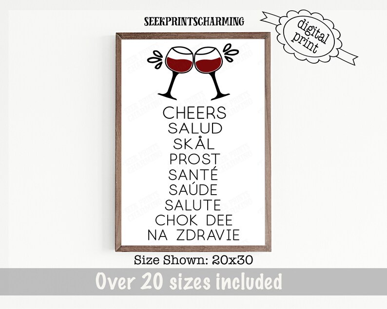 Digital Print Cheers in Different Languages Toasts Around the World