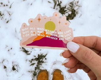 Mountain Sticker, Not All Who Wander Are Lost, Wander Sticker, Boho Mountain Decal, Laptop Sticker, Waterbottle Sticker, Nature Sticker