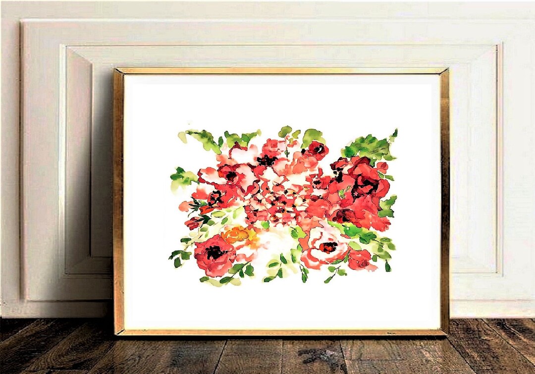 Red Bouquet Floral Print, Flowers Art INSTANT DOWNLOAD Printable Wall ...