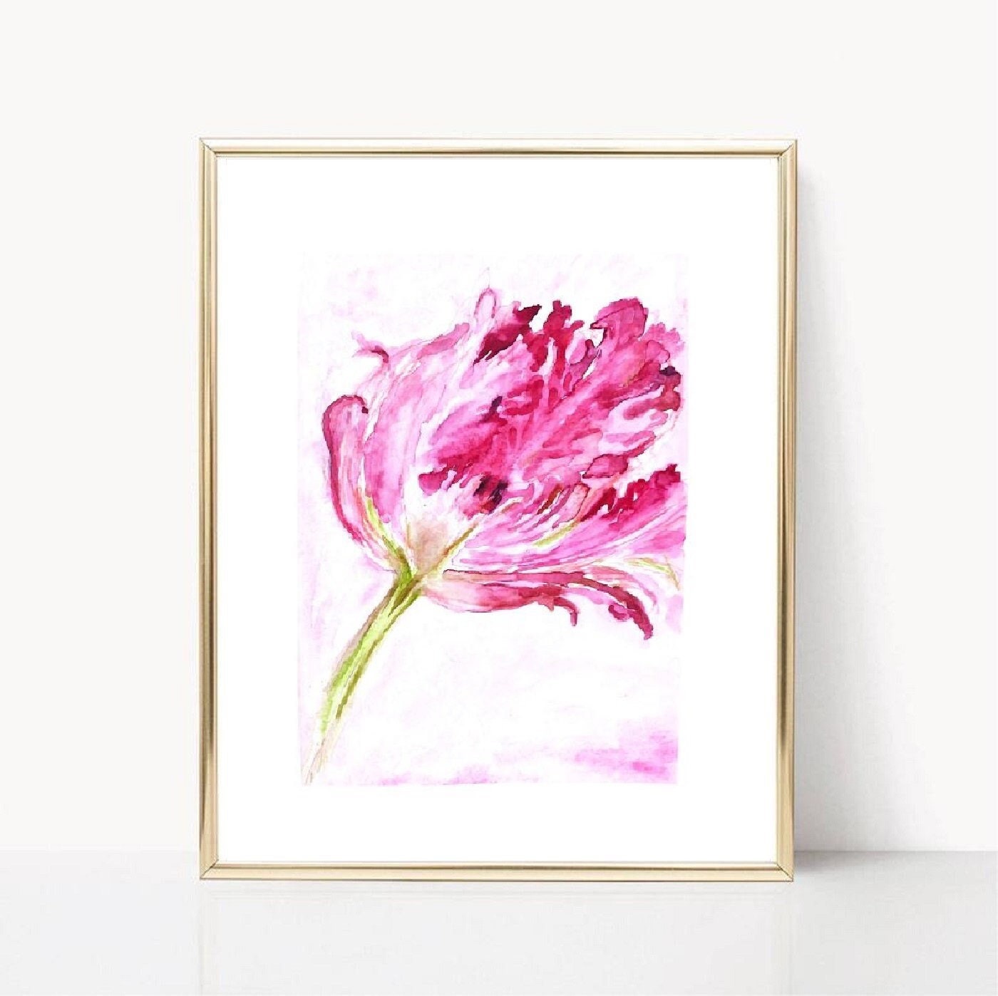 Pink Tulip Painting Original Watercolor/ Pink Floral Painting - Etsy