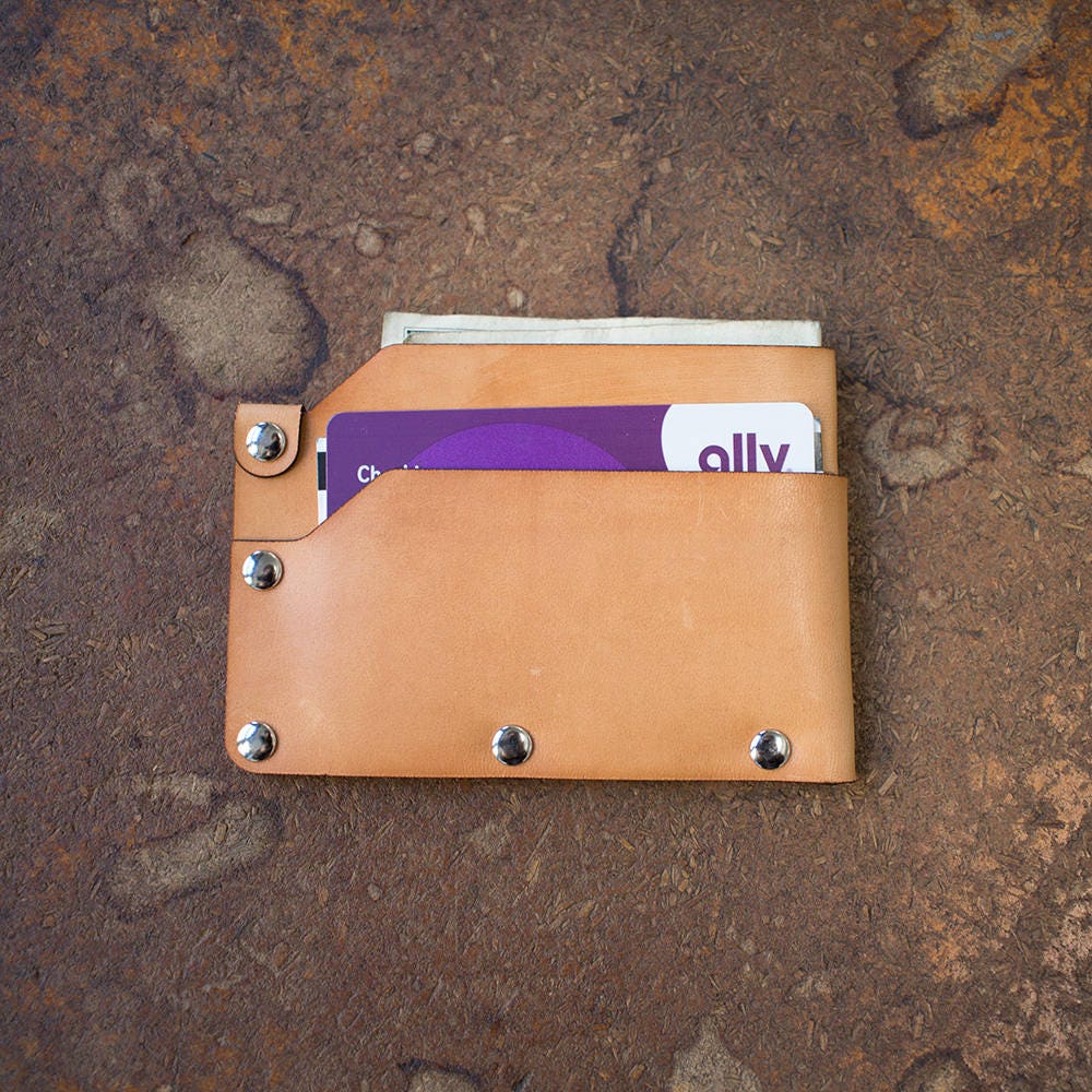 Slim Riveted Italian Vegetable Tanned Leather Wallet Etsy