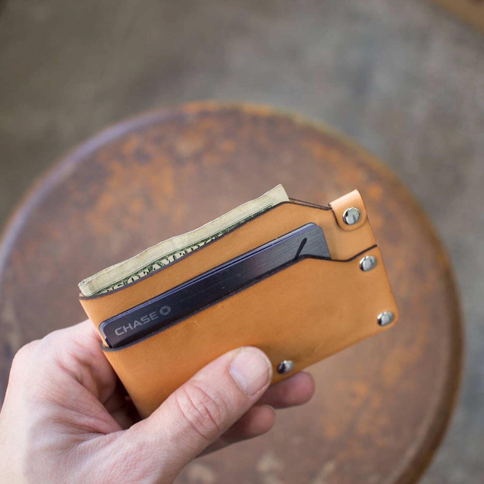 Slim Riveted Italian Vegetable Tanned Leather Wallet Etsy
