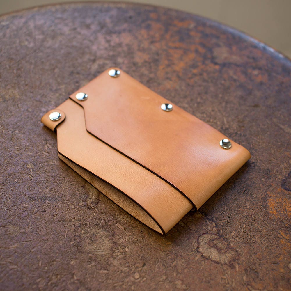 Slim Riveted Italian Vegetable Tanned Leather Wallet Etsy
