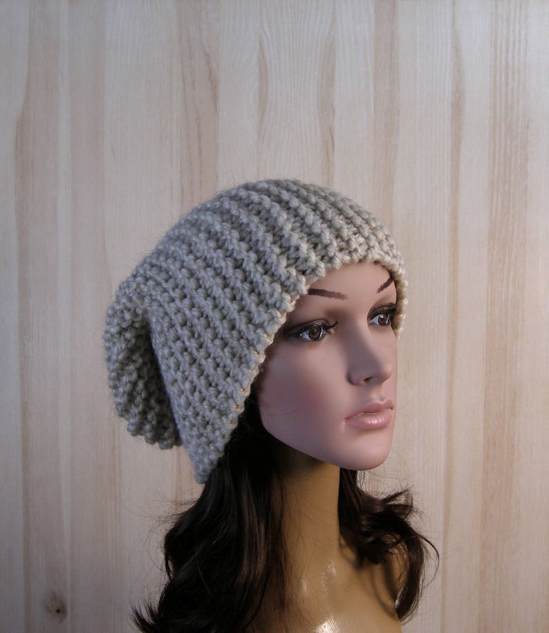 Beige winter hand knit hat womens knitted beanie hat chunky slouchy beanie hat womens knit hat winter hats