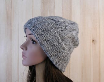 Gray Women's Winter Hat Gray Chunky Slouchy Beanie Hat Women's Slouch hand knit Hat