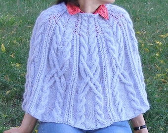 Poncho de punto grueso gris para mujer, poncho tejido a mano con cable, poncho cálido de invierno, regalo para ella, chal de cable gris, poncho hecho a mano