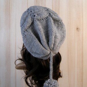 Gray Women's Winter Slouchy Beanie Hat Gray Women's Winter Hand Knit Hat wool knit hat pom pom hats for women's image 7