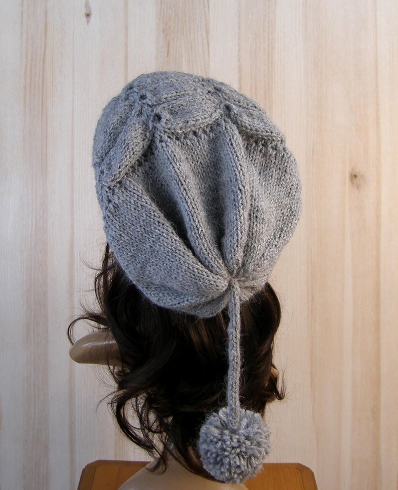 Gray Women's Winter Slouchy Beanie Hat Gray Women's Winter Hand Knit Hat wool knit hat pom pom hats for women's image 7